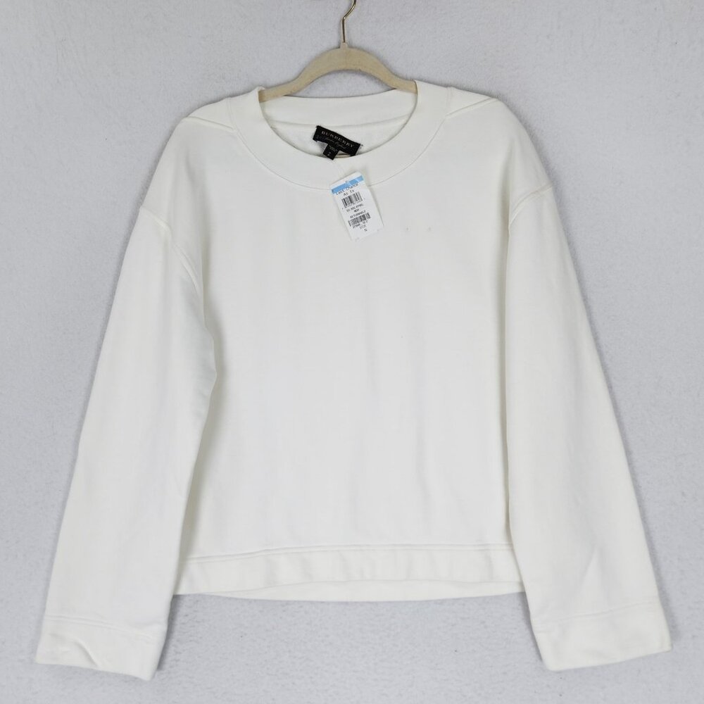 Burberry Sweater Mens Small White Boxy Basics Cotton Crew Neck Pullover NEW